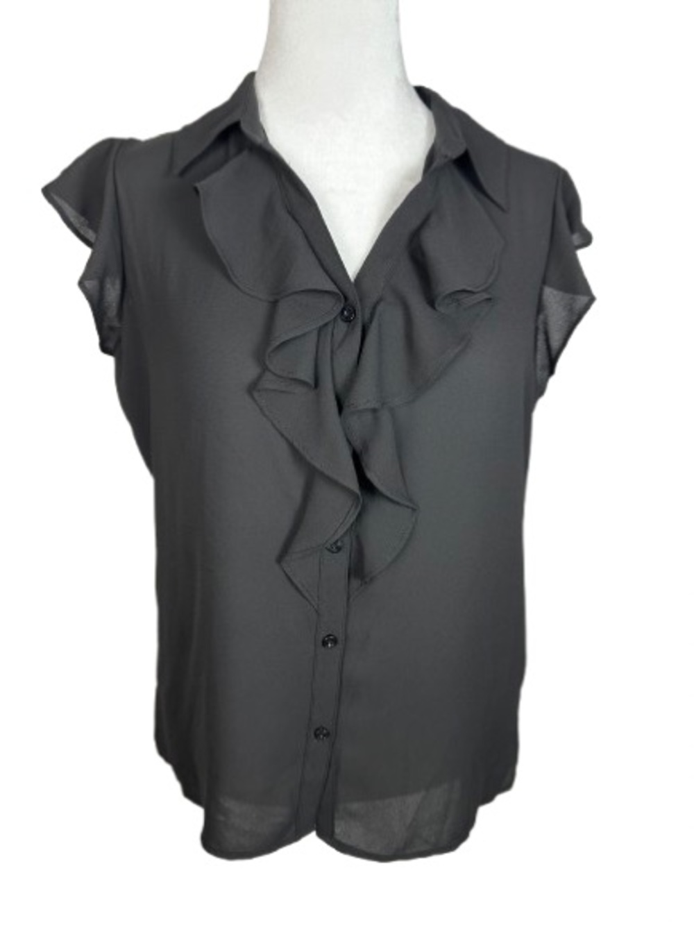 Calvin Klein Black Ruffle Front Blouse